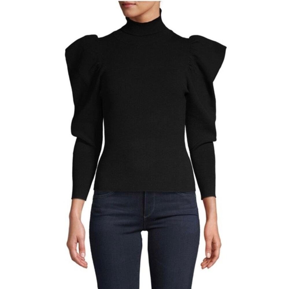A.L.C. Women's Black Turtleneck Puff-sleeve Sweater Sz XS